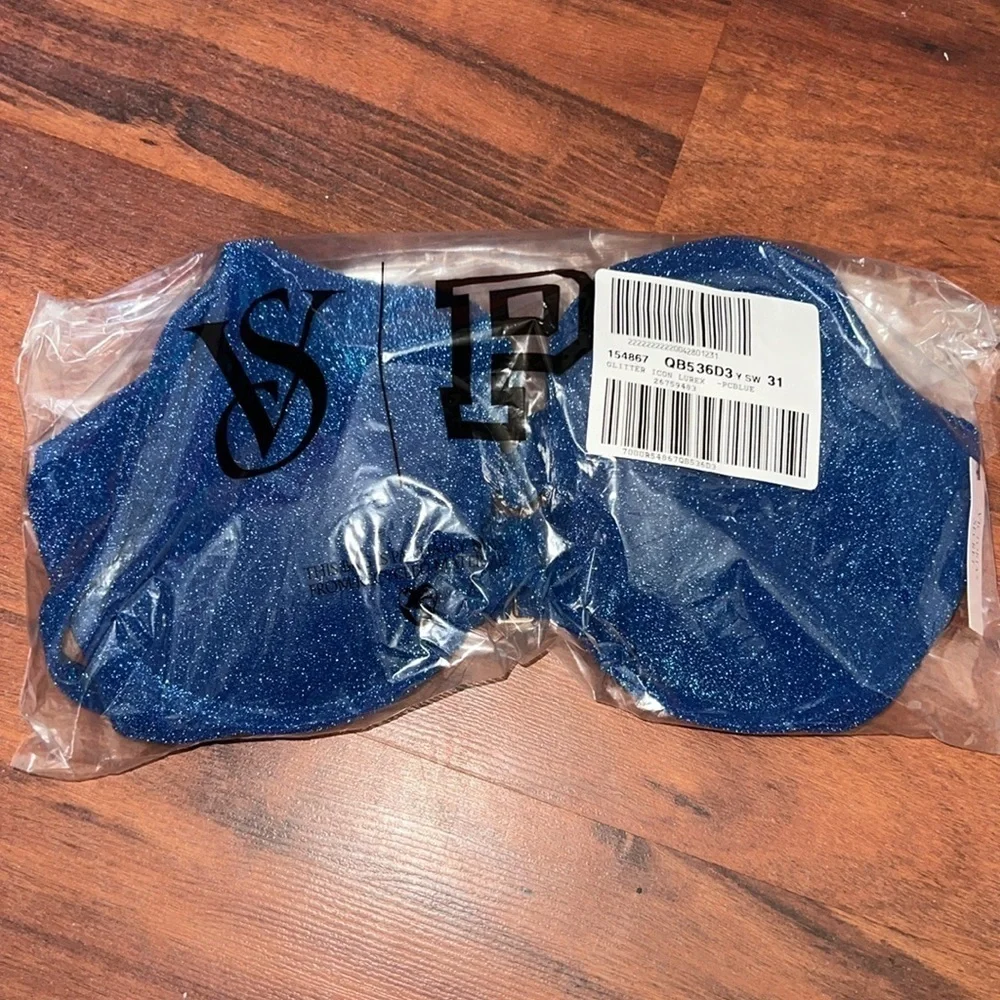 VS Swim Shimmer Icon Push-Up Bikini Top size 36DDD blue sparkle underwire